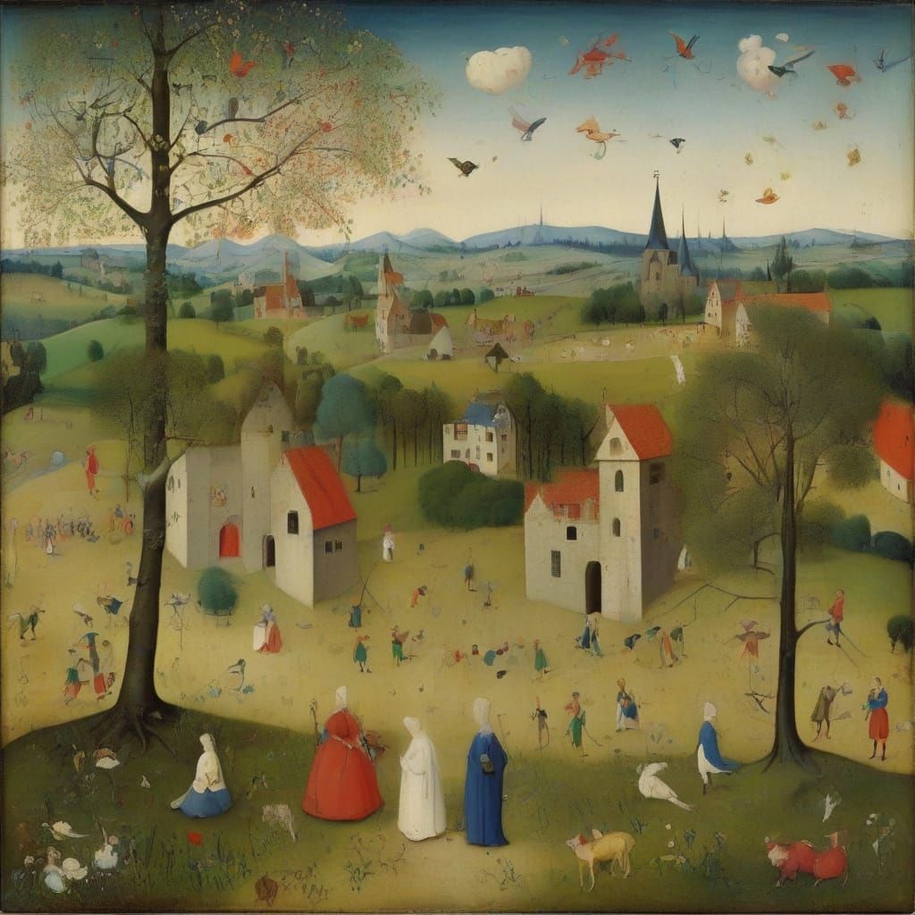 Vibrant Medieval Landscape in Whimsical Style