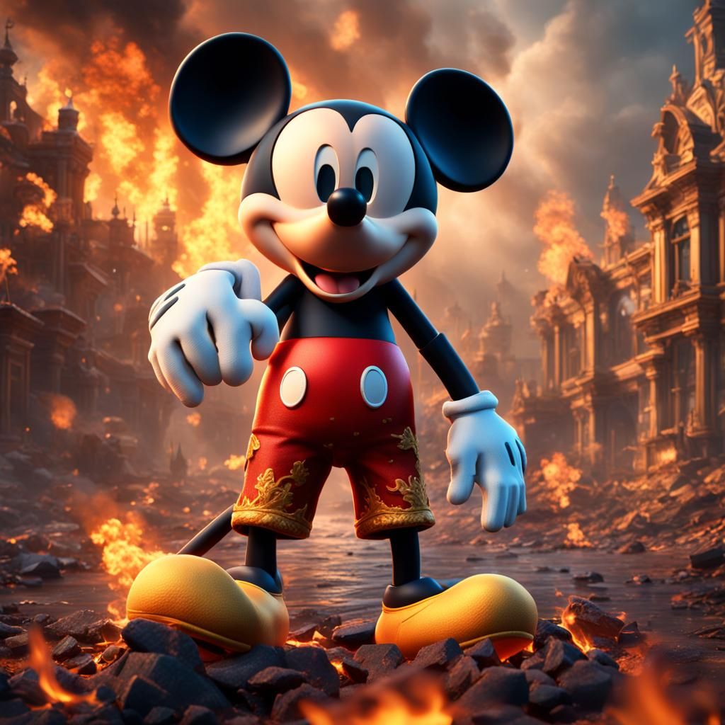 Mickey Mouse Ablaze: A Fantastical Artstation Image