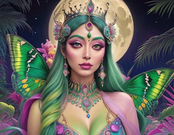 Luner Moth Goddess in Candy Art Style