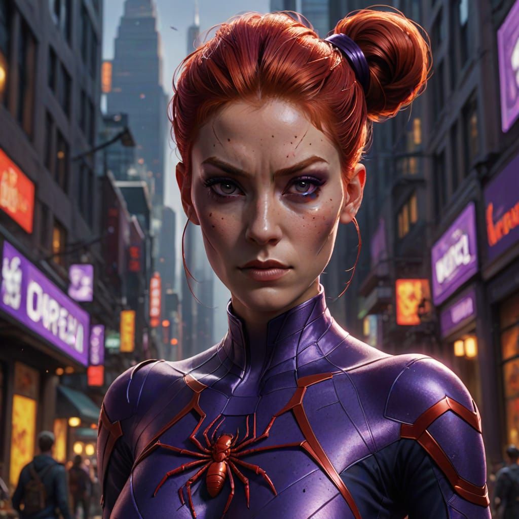 Marvel Comic Spidersona With Red Hair In Purple Suit