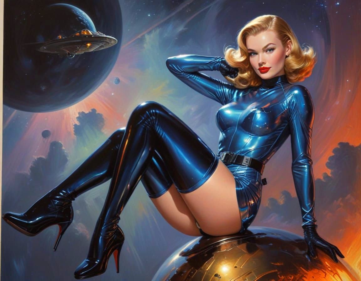 Retro Sci-Fi Pinup Girl on Alien Planet