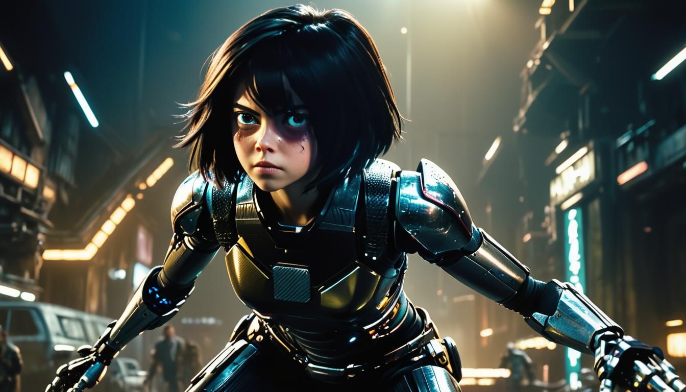 Cyberpunk Alita Anime-Style 3D Render
