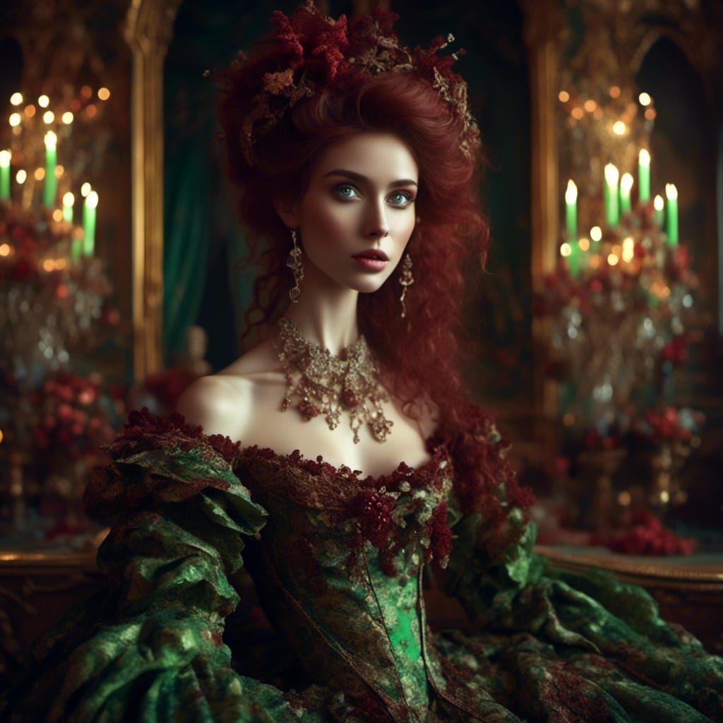 Rococo Lady Portrait with Christmas Gown