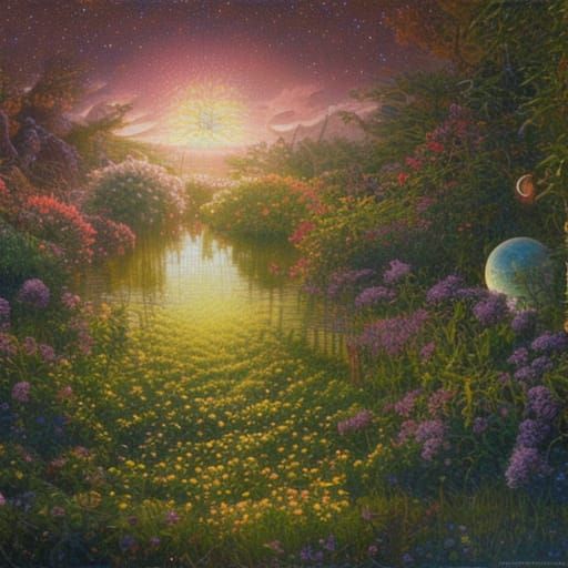 Celestial Star Garden Oil Painting