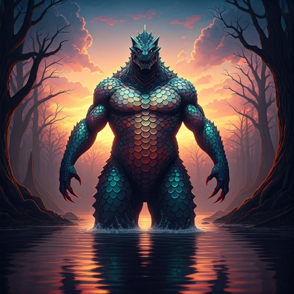 Gargantuan Monster Rises from Mysterious Lake in Vibrant, Mo...