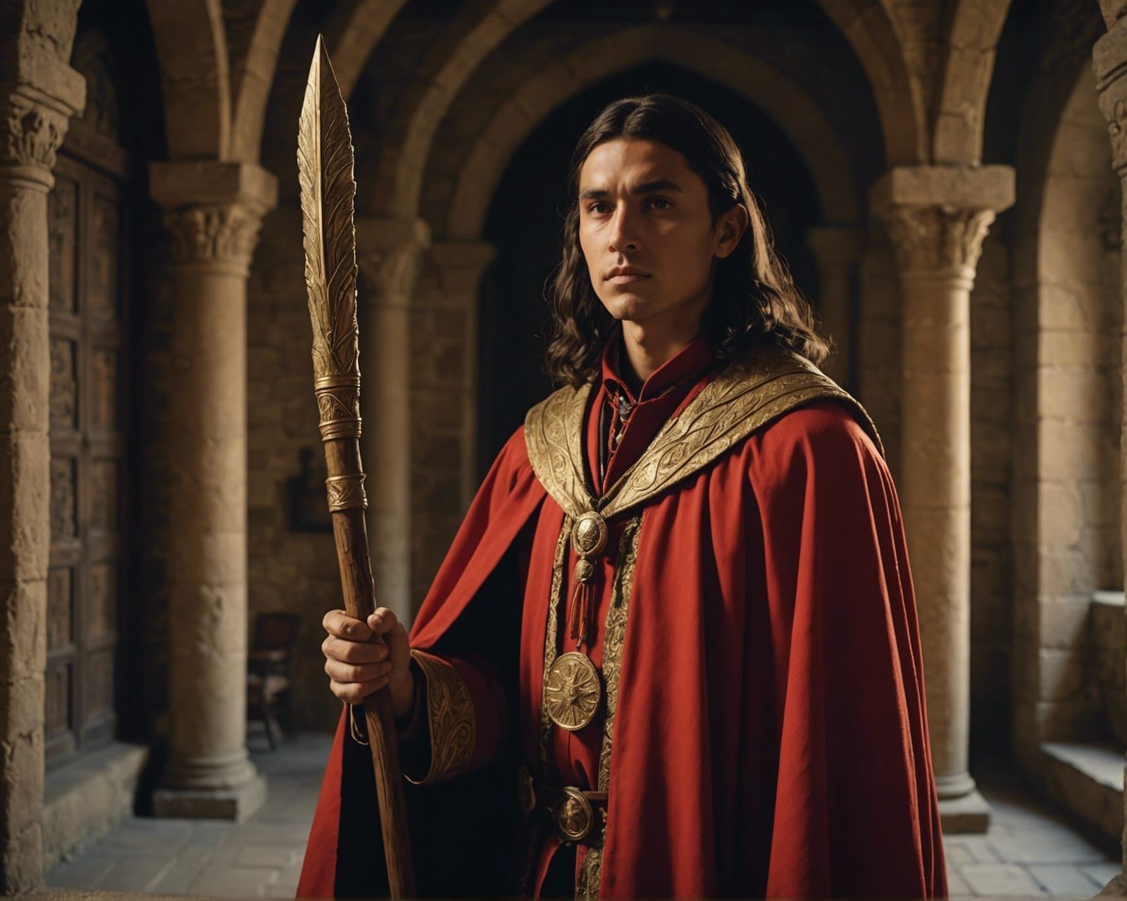 Native American Wizard in Castle Interior