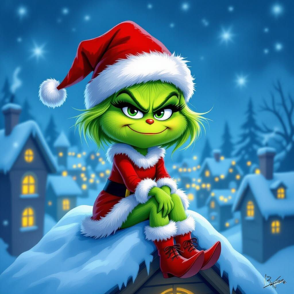Mischievous Cindy Lou Who as Grinch in Who-ville