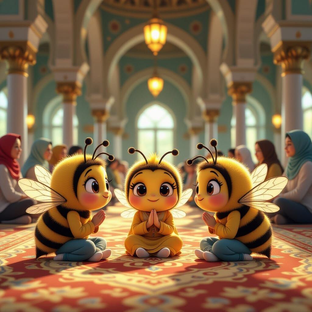 Polite Bees Praying in a Peaceful Mosque
