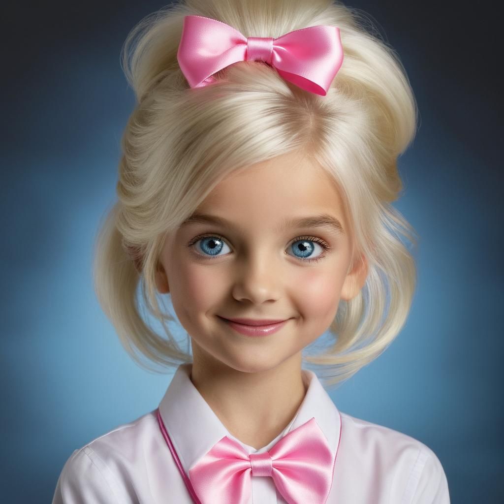 Photorealistic Portrait of a Girl with Pink Bow
