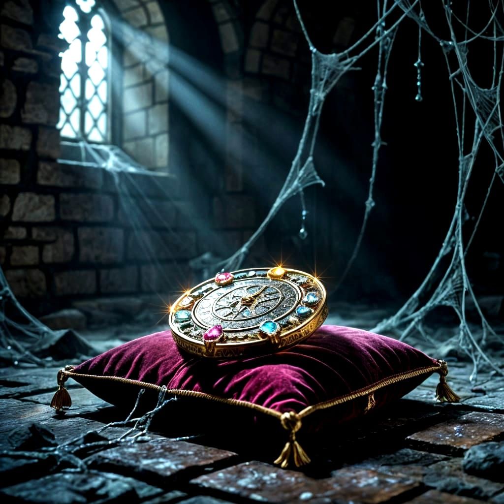 Ancient Gemstone Coin in Gothic Chamber