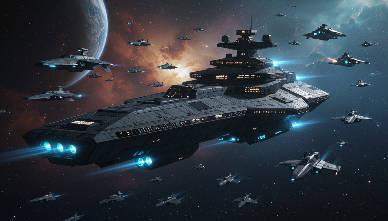 Sci-Fi Battleship in Deep Space