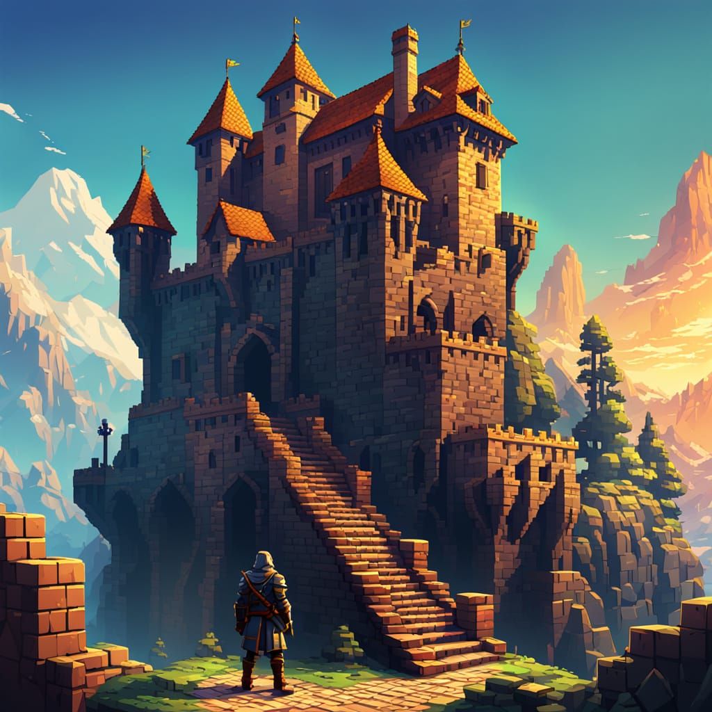 8-Bit Rogue on Rampart in Pixel Art Style