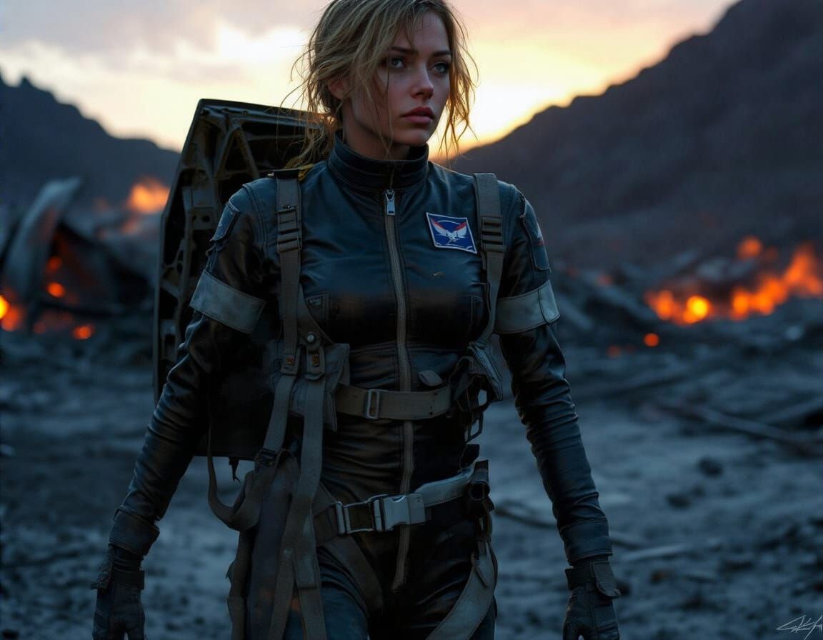 Wrecked Pilot in Barren Sci-Fi Landscape