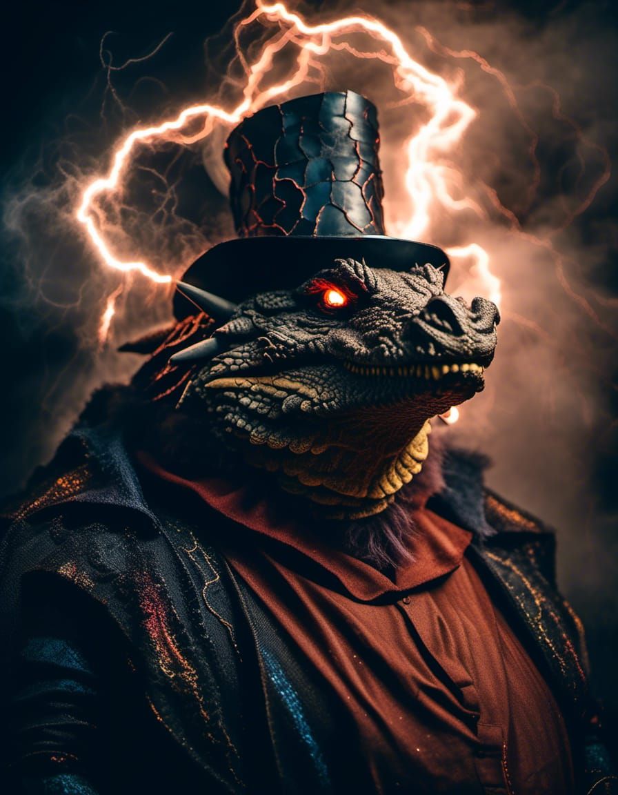 Mystical Dragon Wizard Conjures Lightning in the Dark