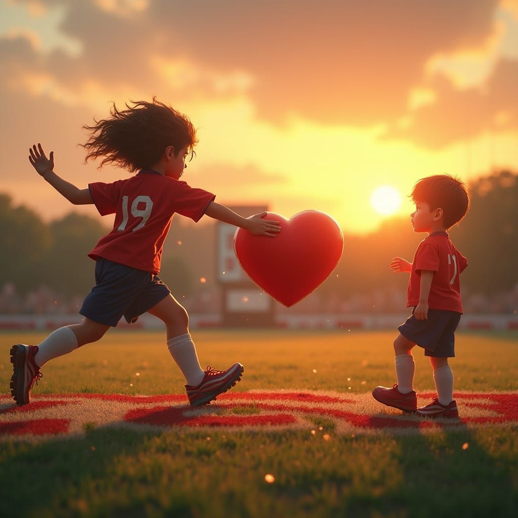Heart-Shaped Football Goal at Sunset