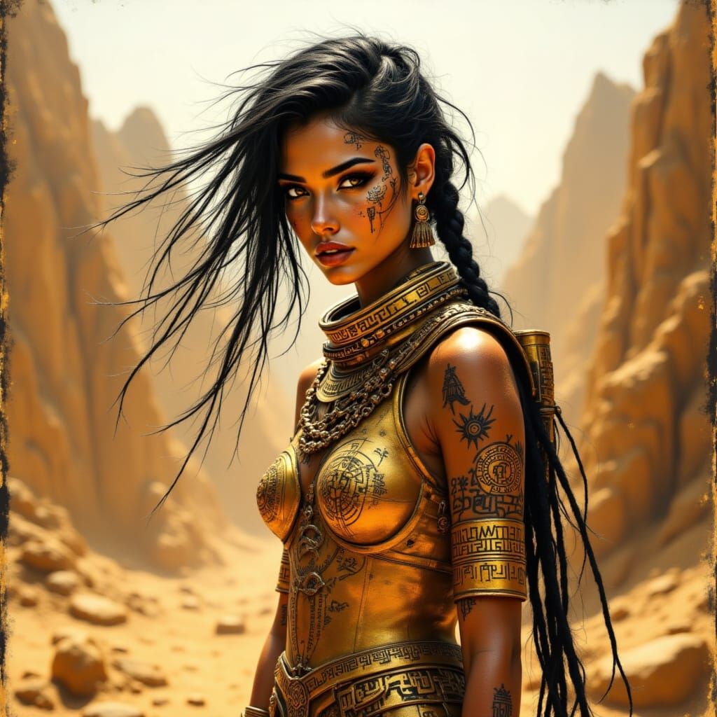 Warrior Princess in Ancient City, Hyper-Realistic Style