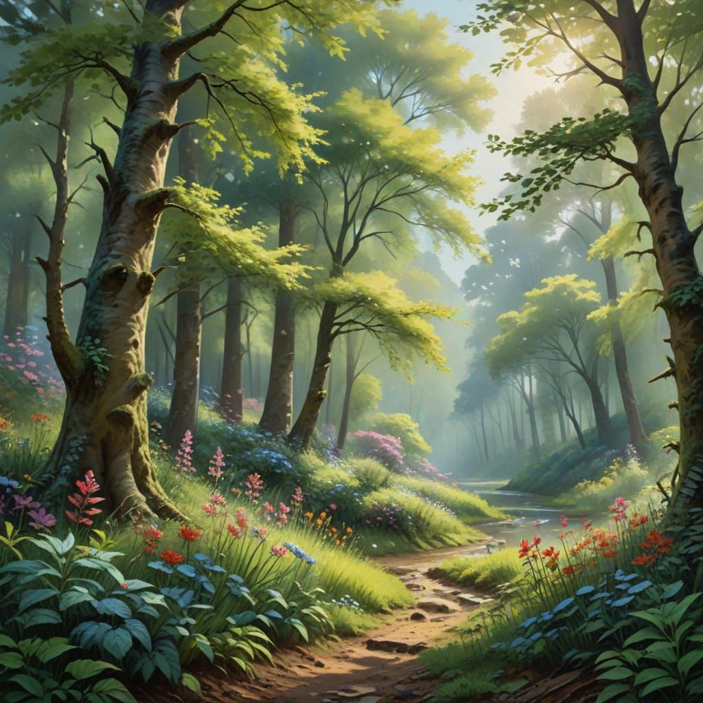 Lush Impressionist Masterpiece of Nature's Awakening