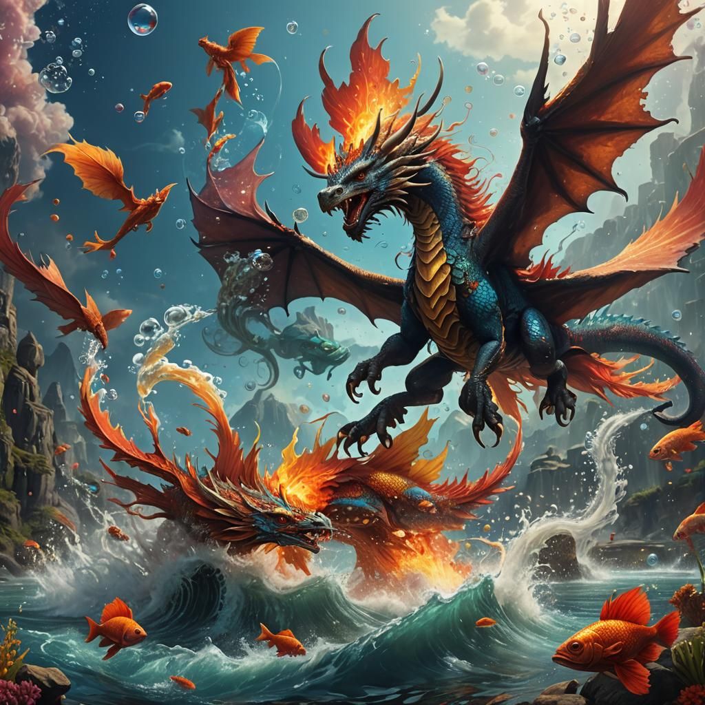 Buffalo Dragon with Phoenix Wings: Matte Painting