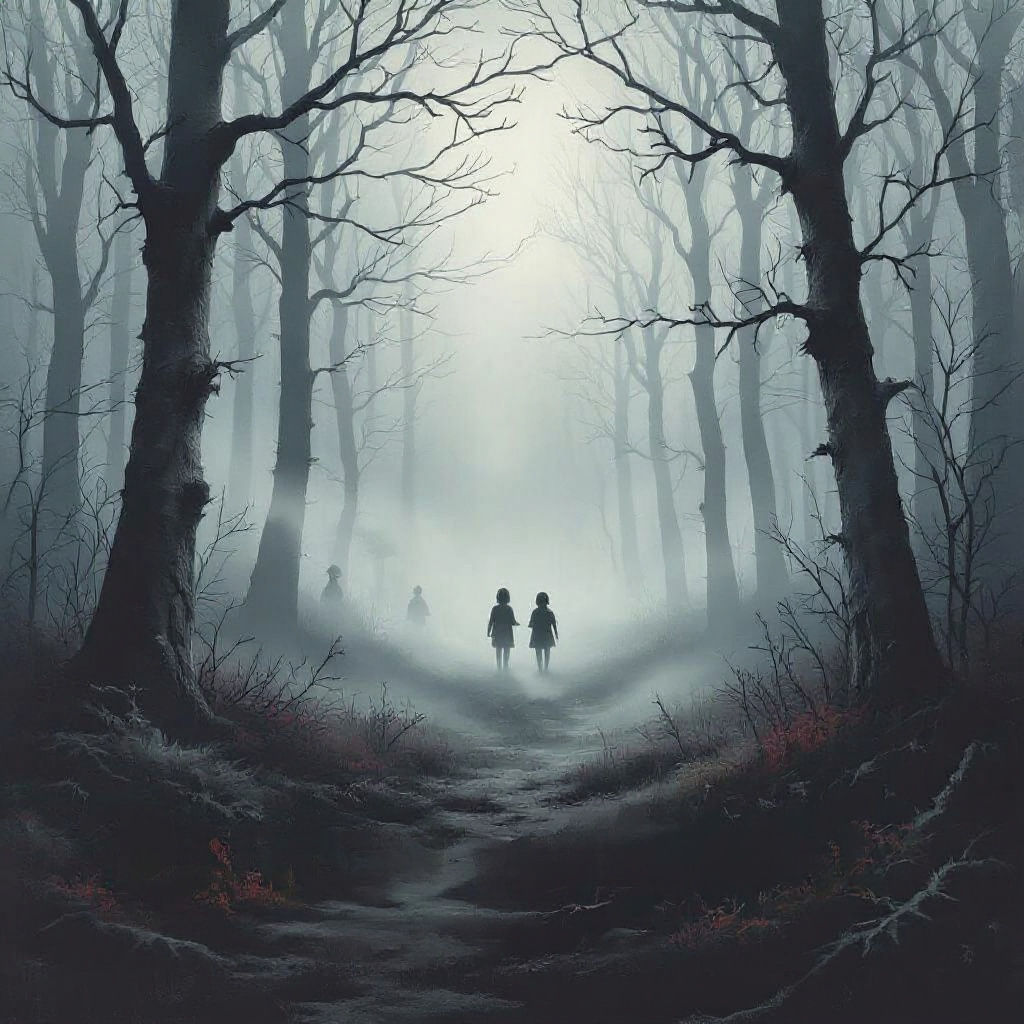 Ethereal Book Cover: Mystery in Foggy Forest