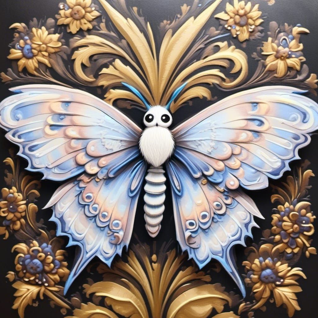 Silk Moth on Japanese Fabric with Cracked Paint