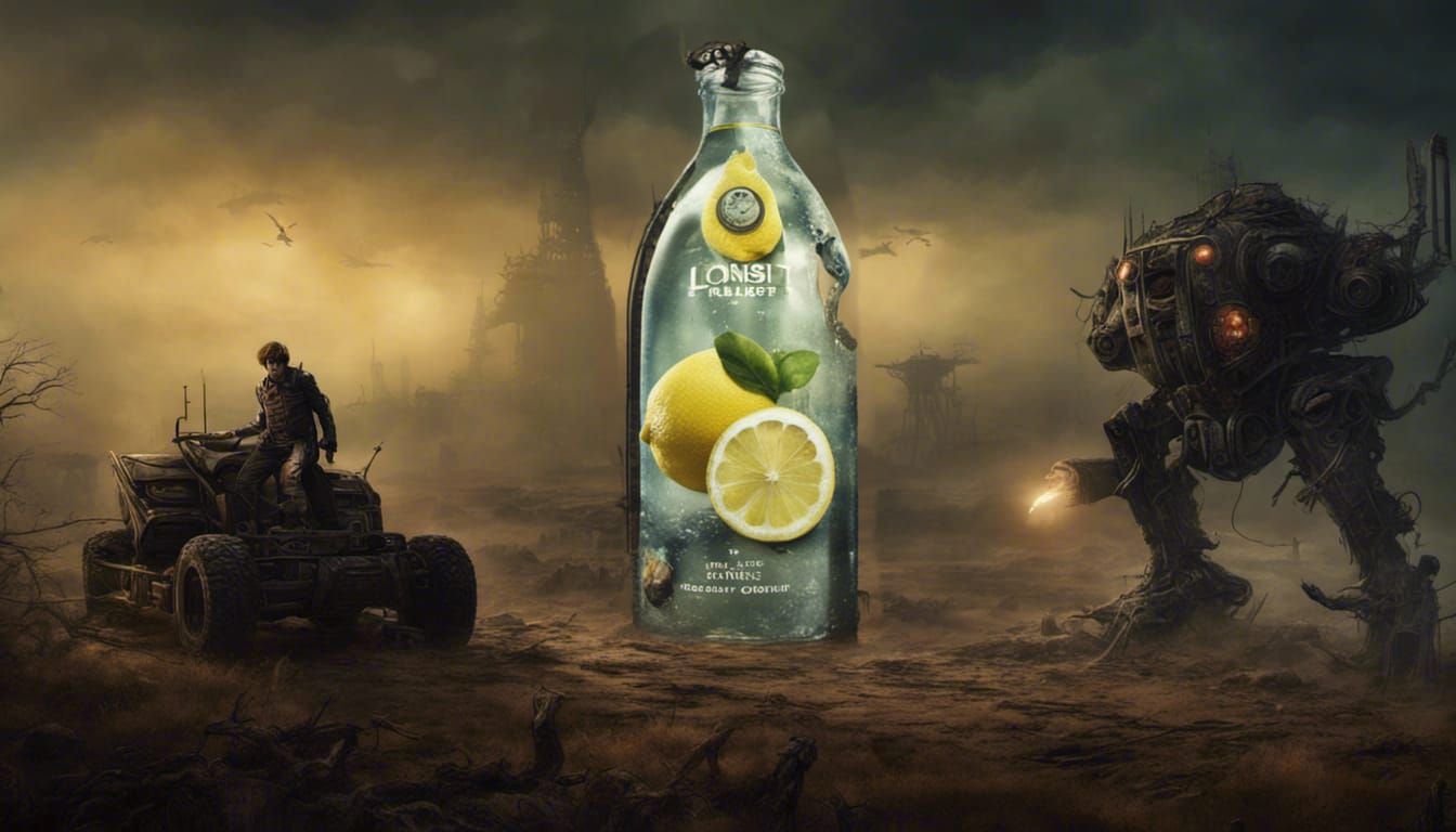 Giant Lemon & Paeroa Bottle, L&P, tourist attraction, New Zealand. post-apocalyptic landscape.