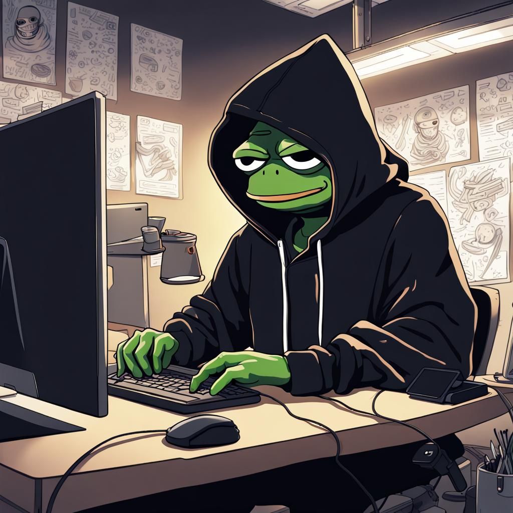 Hacker Pepe Frog in Anime Key Visual Style