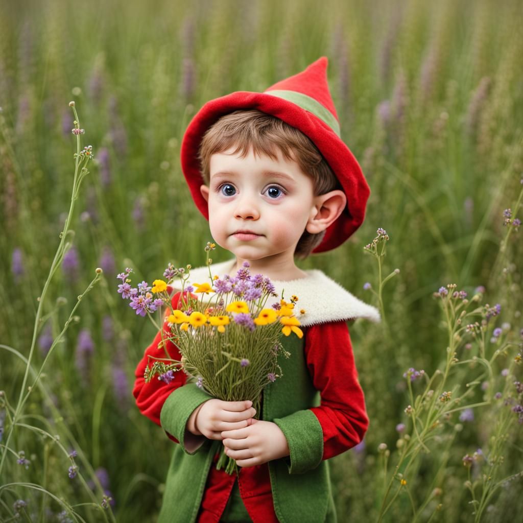 Elf Child with Wildflowers