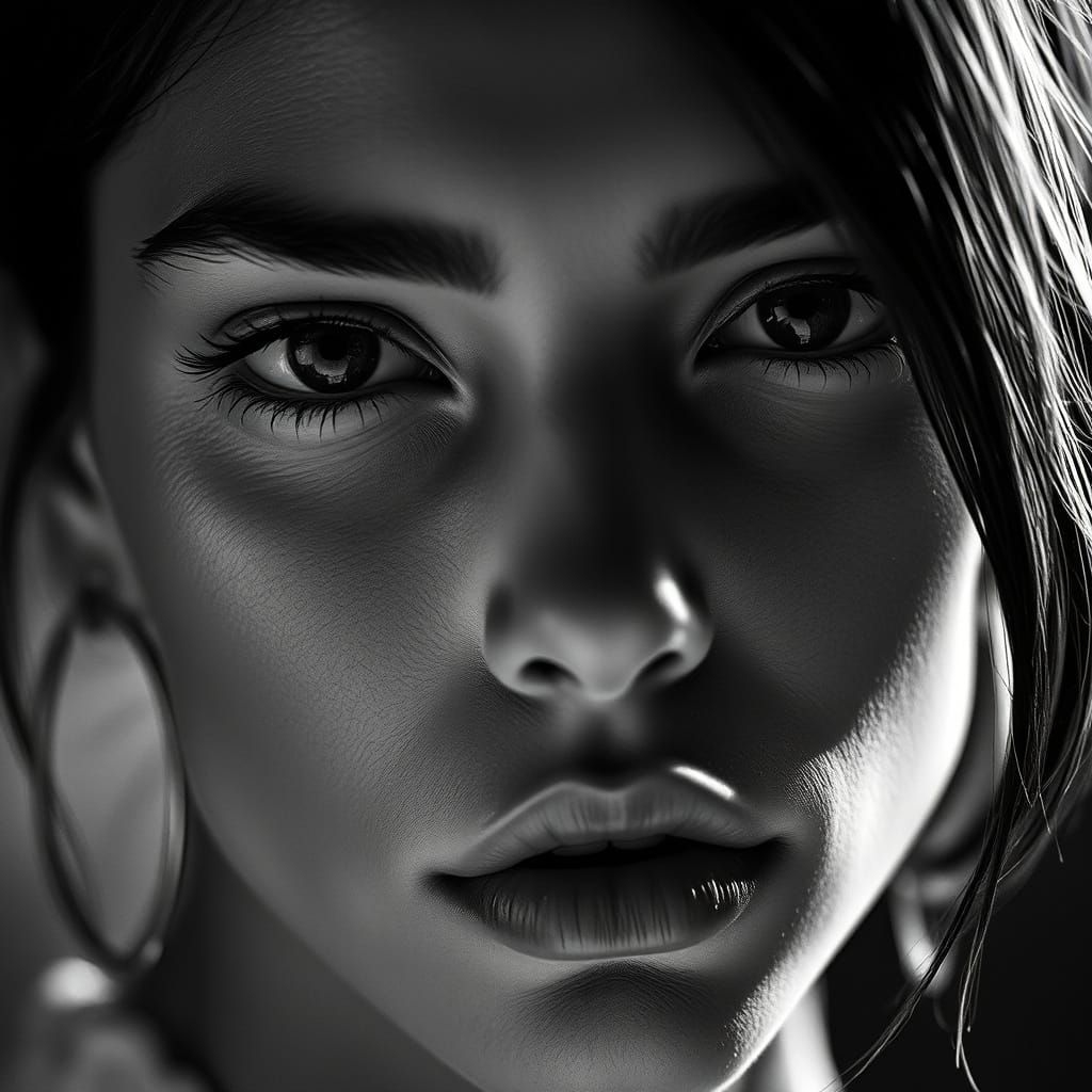 High-Contrast Black and White Portrait in Modern Fashion Sty...