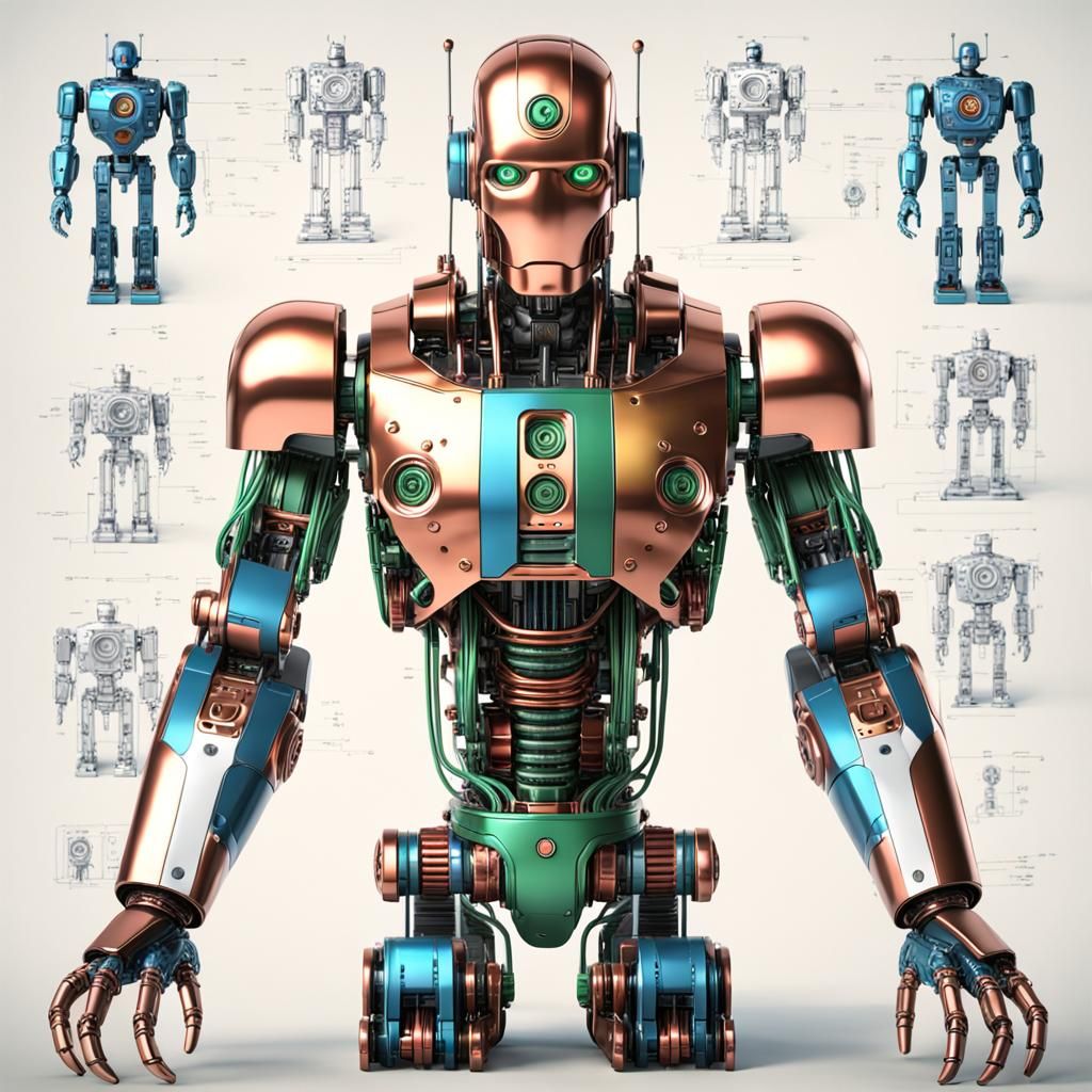 Detailed Copper Cyborg Robot with Visible Mechanics