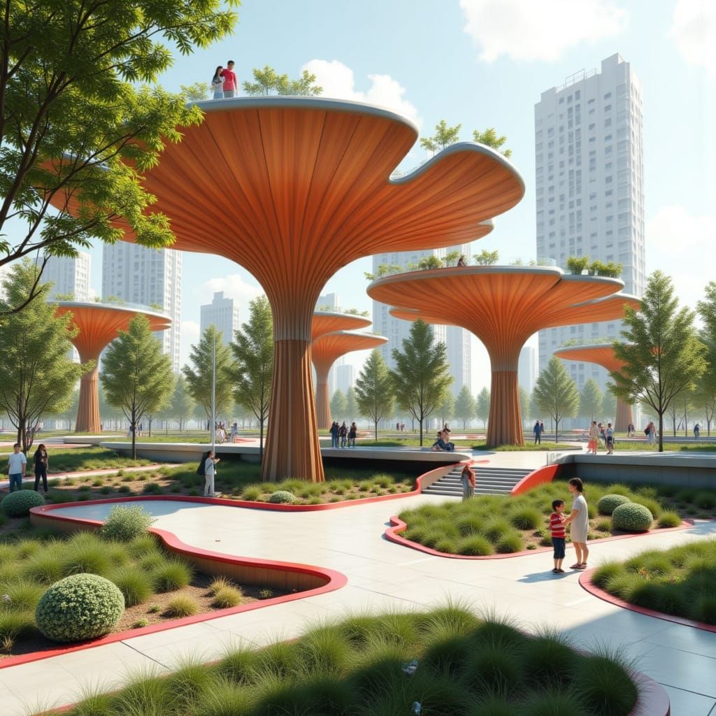 Futuristic Urban Park with Elevated Skate Track