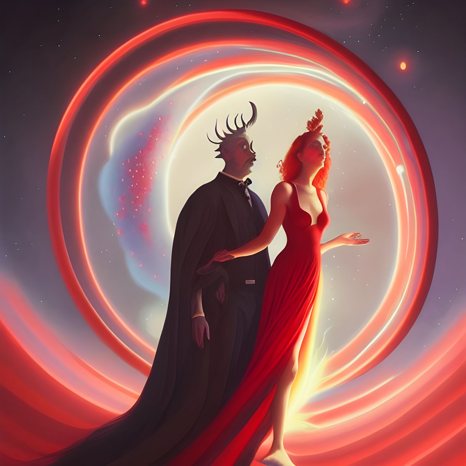 Surreal Portrait with Celestial Particles in Dreamy Style