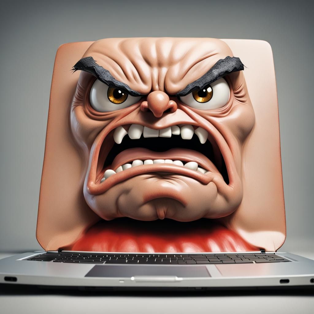 Laptop Displaying an Angry Face