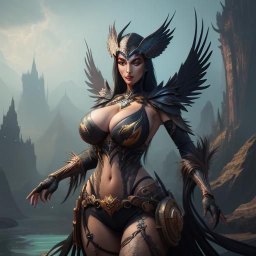 Fantastical Bird Woman: Detailed Matte Painting