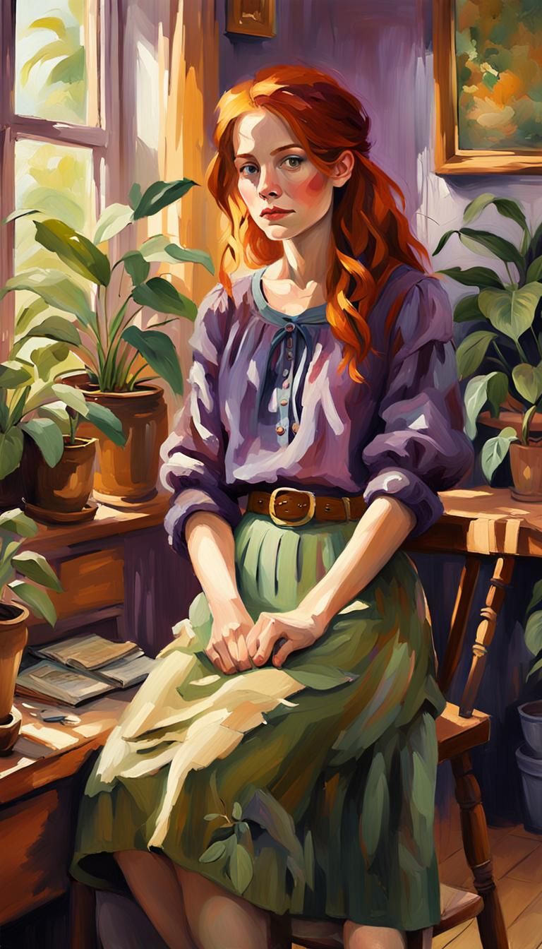 Impressionist Pirate Redhead in Cozy Whimsical Setting