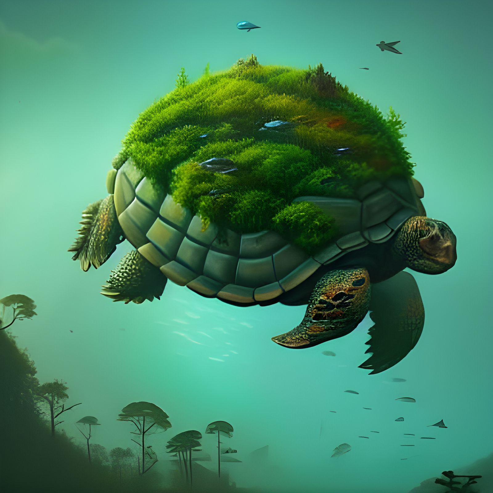 Forest Island on Underwater Turtle Shell