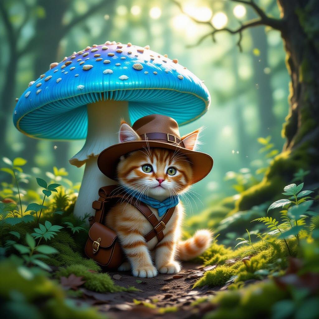 Mischievous Kitten Explorer in Enchanted Forest