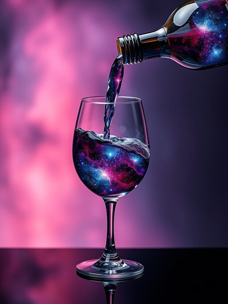 Galactic Wine Pour in Surreal, Dreamlike Style