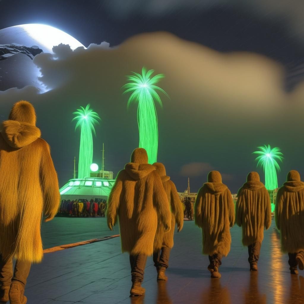 Spirited Gathering in a Neon Antarctic City