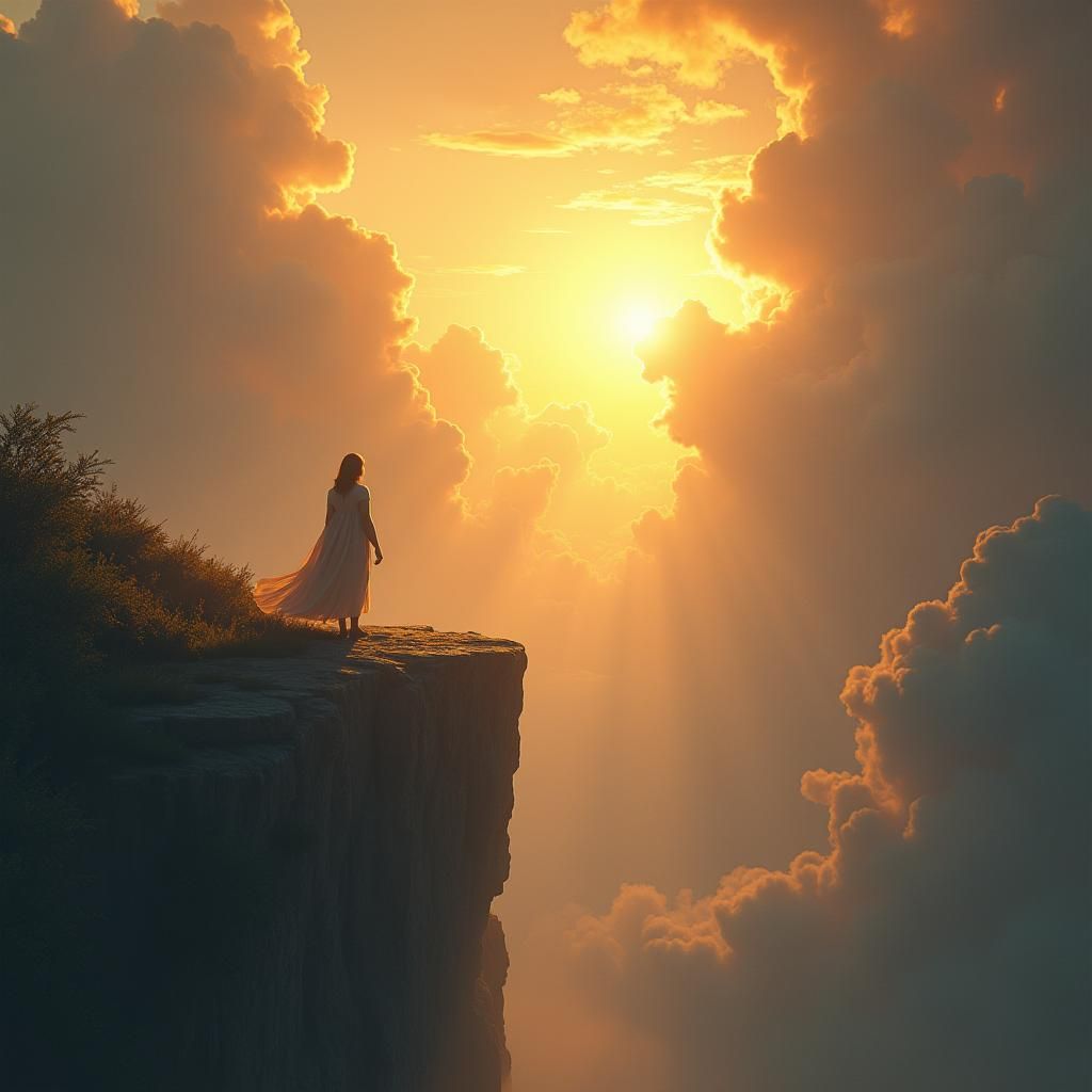 Mystical Cliffside: A Vision of Hope in Golden Light