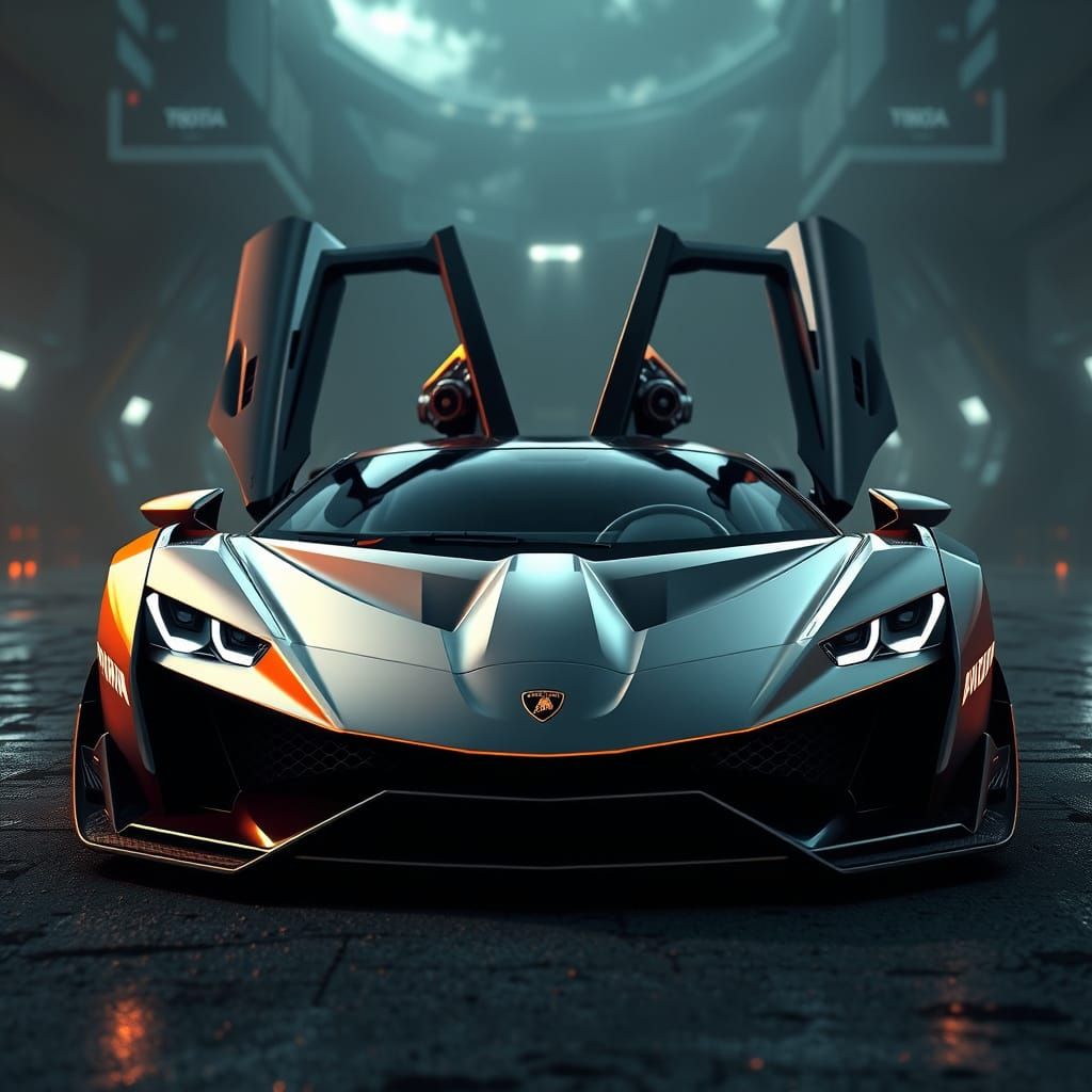 Sleek Futuristic Lamborghini Turismo in Hyper-Realistic Sci-...