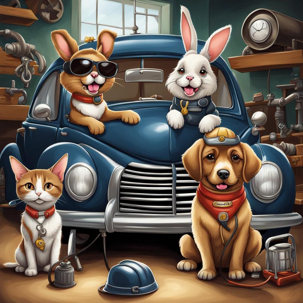 Charming Pet Caricatures: Mechanics Theme