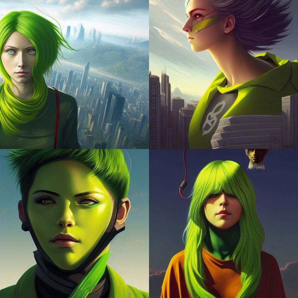 Chartreuse Haired Demigod in Digital Armor, Anime Art