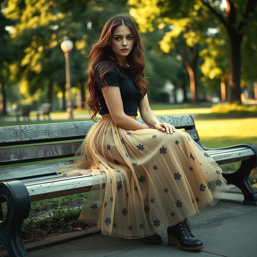 Elegant Woman Basks in Soft Park Light in a Fine Art Style