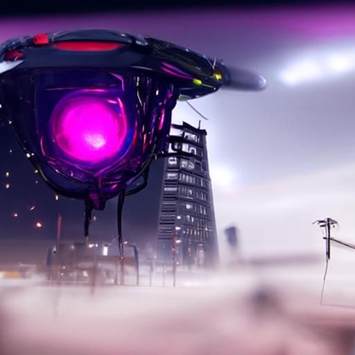 Alien Spaceship over Cyberpunk City in Unreal Engine