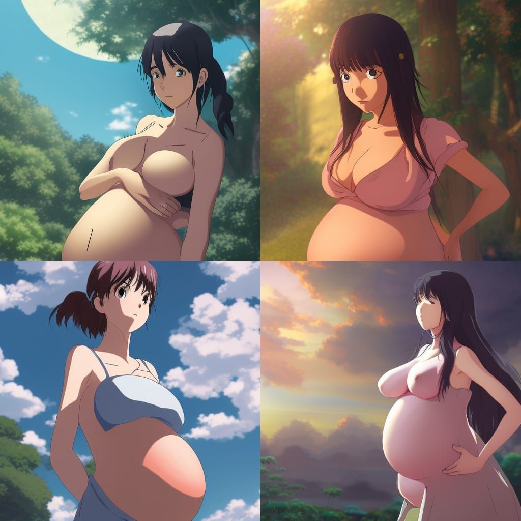 Pregnant Anime Girl in Studio Ghibli Style