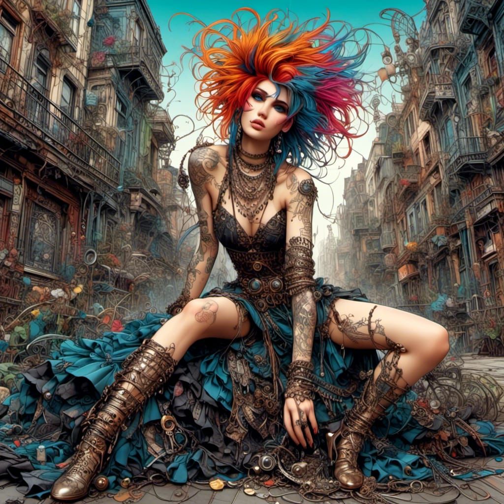 Punk Dancer in Art Nouveau Style