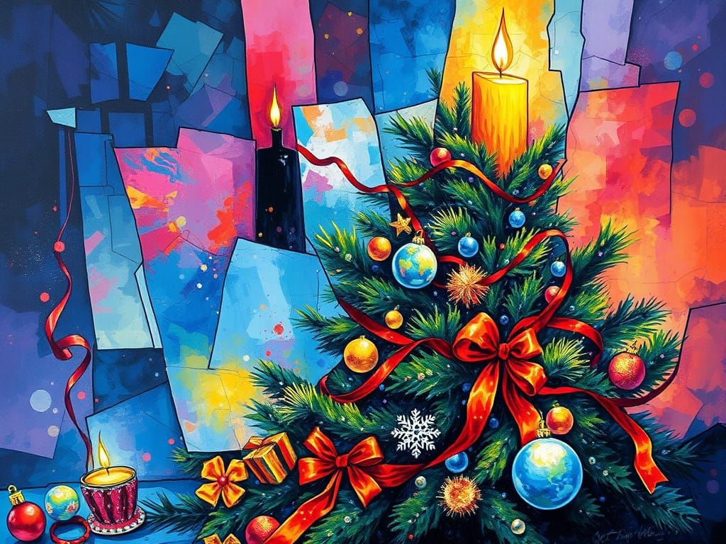 Vibrant Christmas Cubist Masterpiece