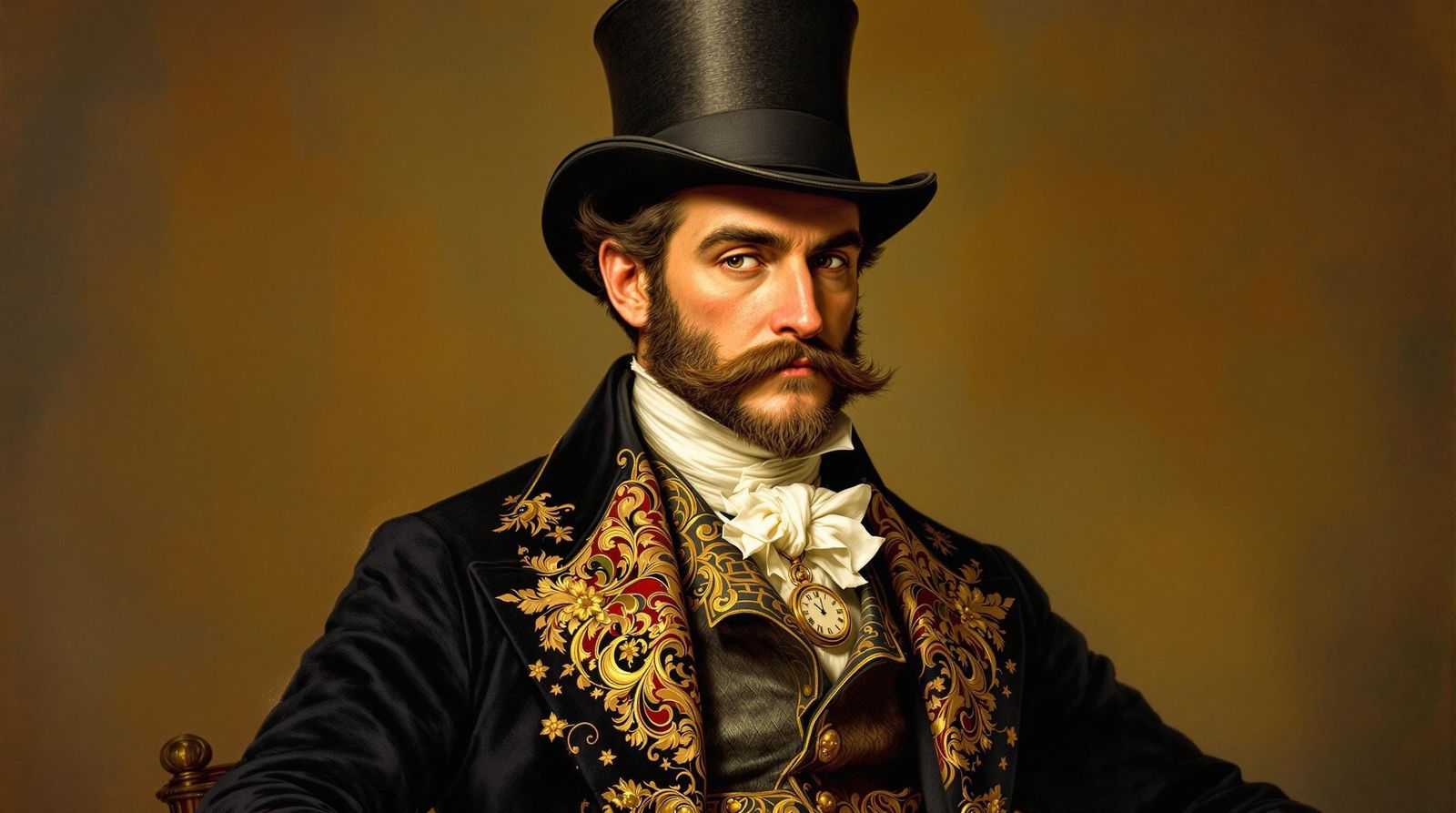 Dignified Gentleman in 19th-Century Attire as Oil Painting