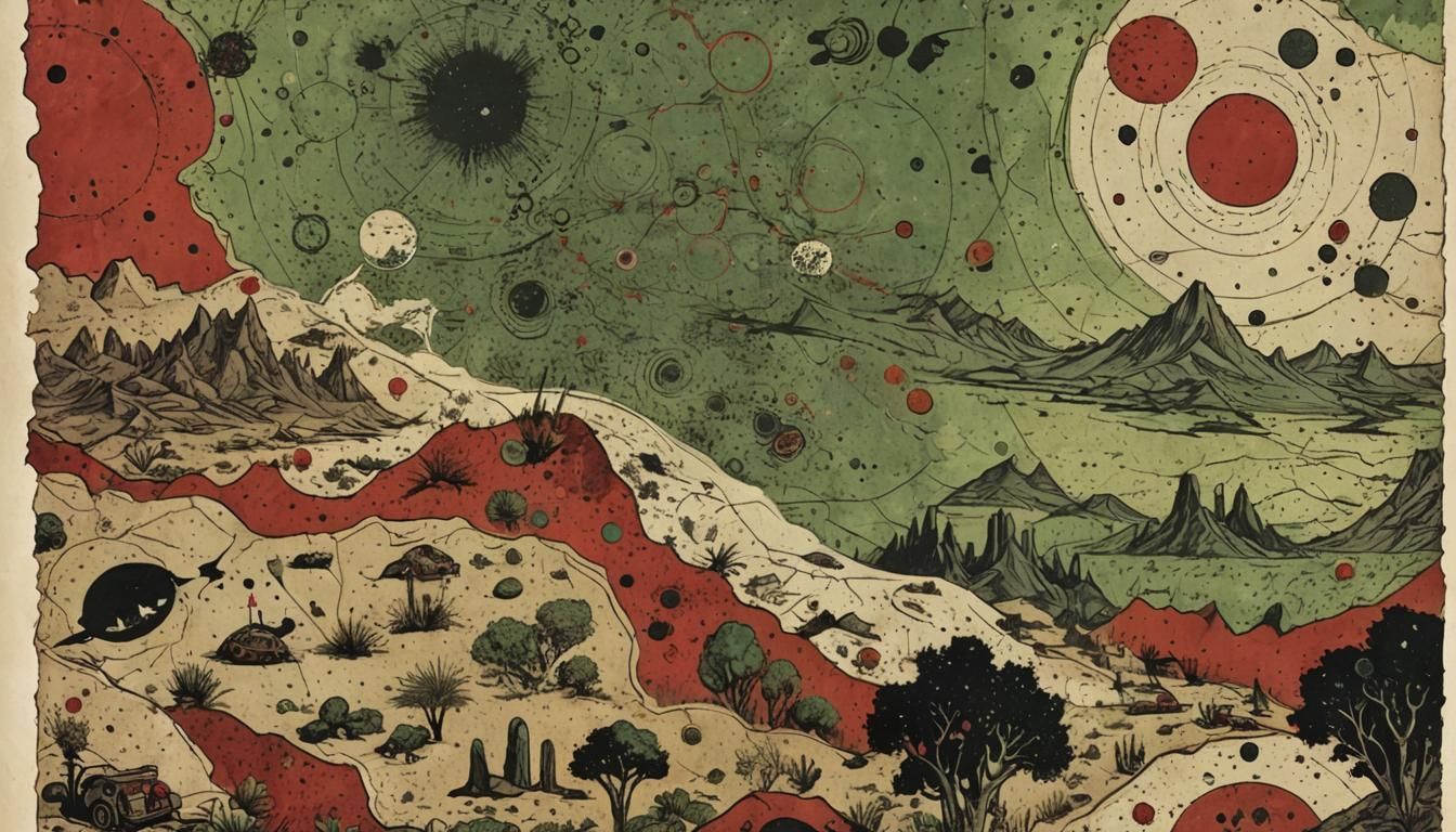 Vintage Sci-Fi Continent in Retrofuturistic Comic Book Style