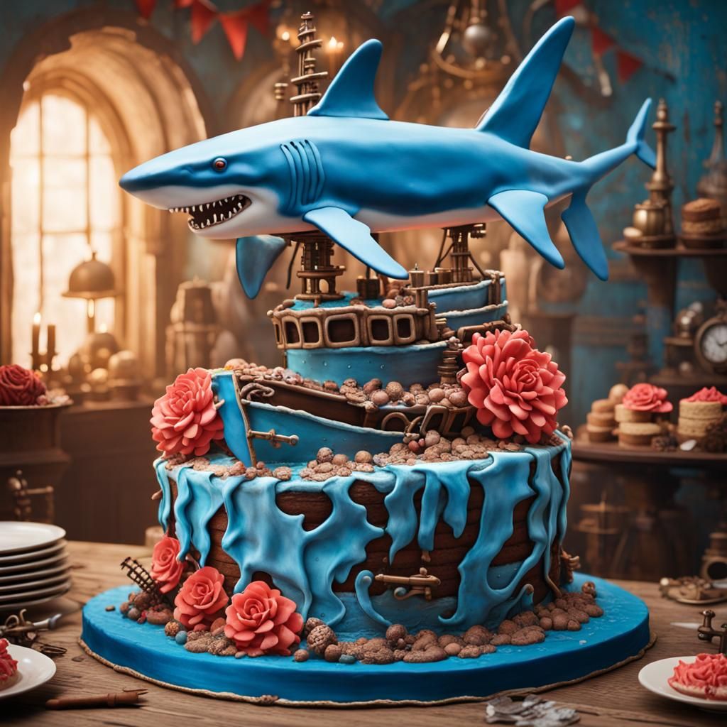 Shark Cake Sculpture with Nautical Theme